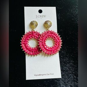 J. Crew Vibrant Pink and Gold Statement Earrings